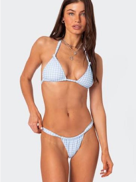Editked Light Blue Gingham Triangle Bikini Set - Women Swim